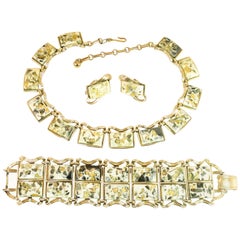 Vintage Mid-Century Modern Coro Confetti Lucite Parure, Necklace Bracelet Earrings 1950s
