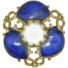 Gripoix Made in France lapis Blue Poured Glass abstract Brooch