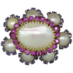 Countess Cissy Zoltowska Cis Pink Crystal Large mother of pearl Brooch