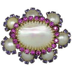 Countess Cissy Zoltowska Cis Pink Crystal Large mother of pearl Brooch