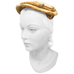 Vintage 1950s  Gold Velvet Hat with Rhinestone Accent