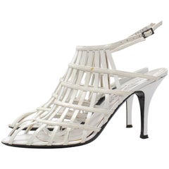 Yves Saint Laurent White Leather Strap Heels, Size 8 US / 38 EU, c. 2000's