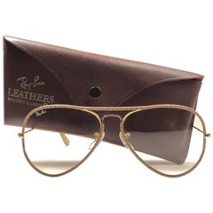 Vintage Ray Ban Vintage Tan Perforiertes Leder Aviator 58MM B&L Sonnenbrille, Vintage