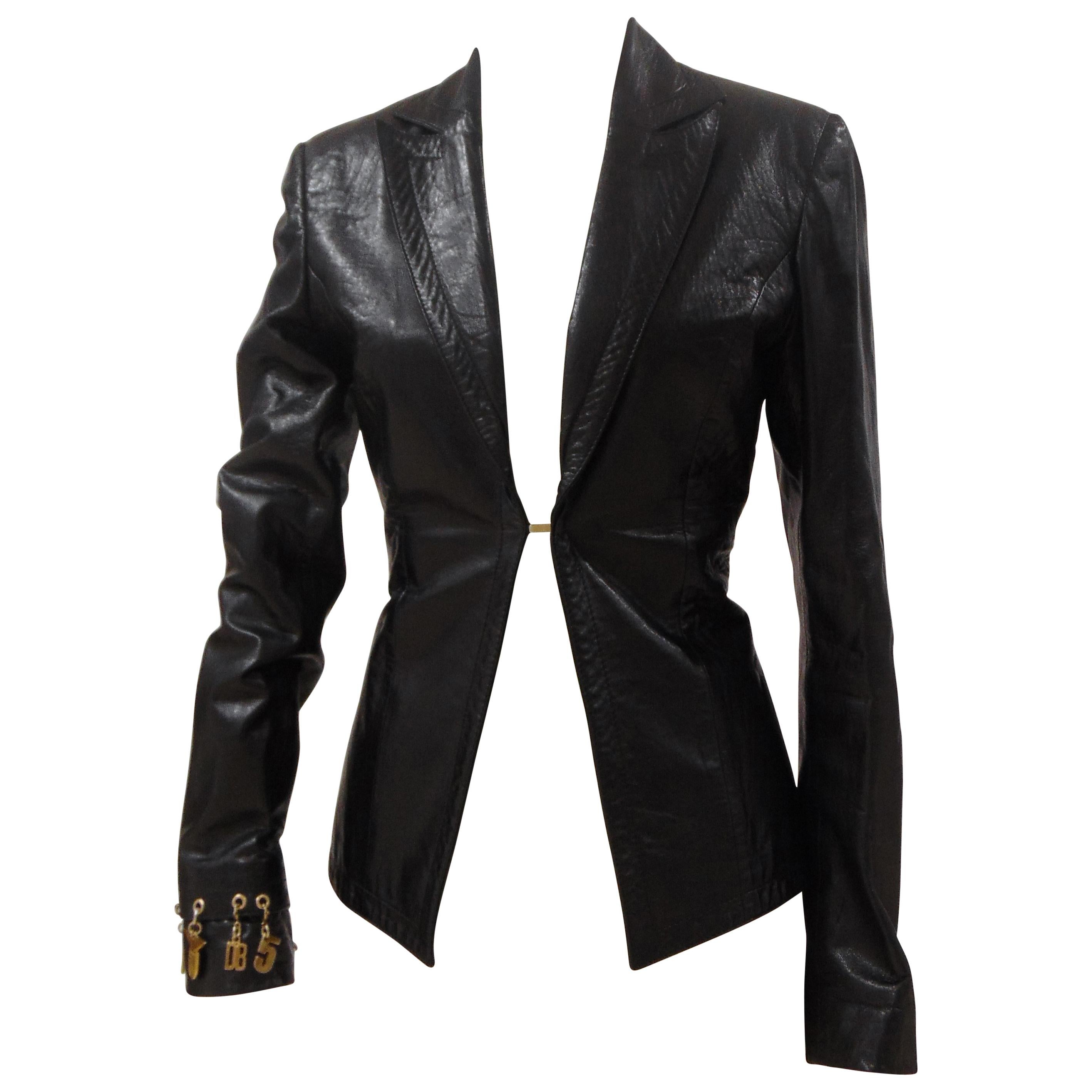 Dirk Bikkembergs Black Leather Jacket Gold Tone charms