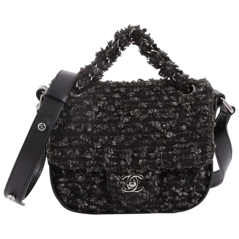 Chanel CC Lock Flap Messenger Bag Tweed Small