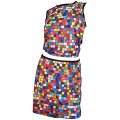 Retro Todd Oldham Colorful Midriff Top & Skirt