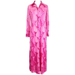 1970s La Mendola Fuchsia Psychedelic Banlon Maxi Tunic Long Dress NWT