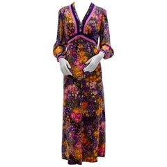 Herbert Schill Vintage Flower Print Boho Maxi Dress 1970s