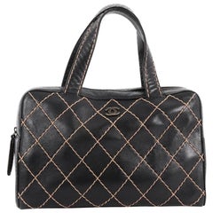 Chanel Surpique Boston Bag Quilted Leather Large