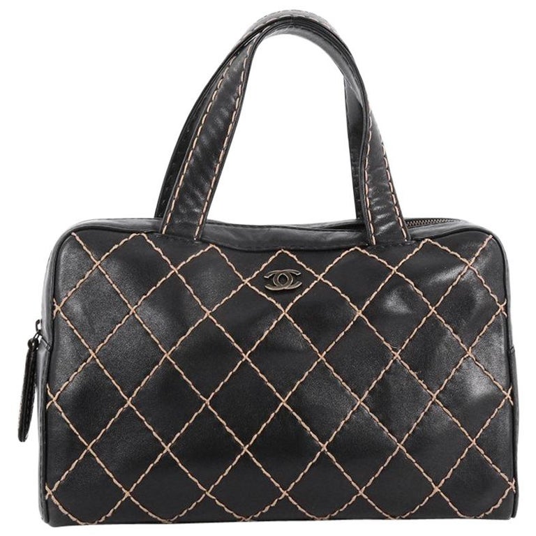 Chanel Surpique Boston Bag Quilted Leather Large at 1stDibs