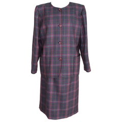 1980s Emanuel Ungaro Purple Wool Check Prince Galles Oversizie Skirt Suit Dress