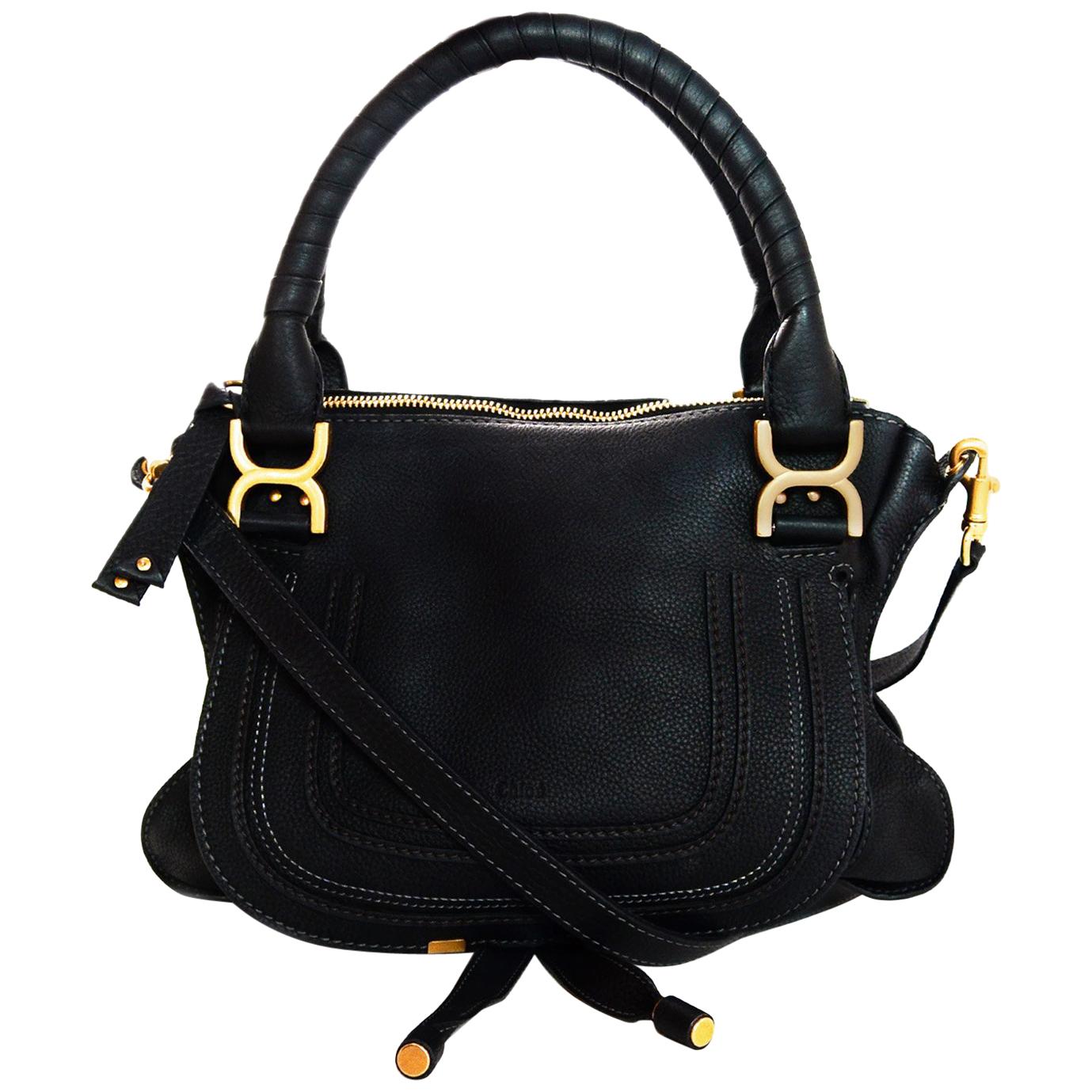 Chloe Black Leather Medium Marcie Satchel Bag W/ Crossbody Strap