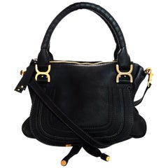 Chloe Black Leather Medium Marcie Satchel Bag W/ Crossbody Strap