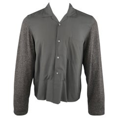 COMME des GARCONS Size M Gray Rayon Open Collar Heather Wool Knit Sleeve Shirt