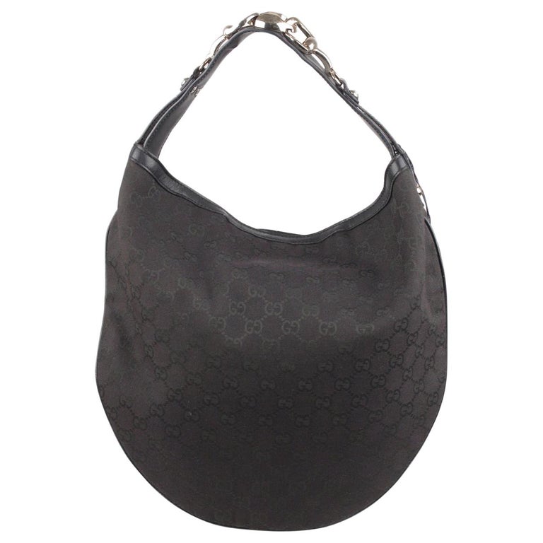 Gucci Black Monogram Canvas Wave Horsebit Hobo Shoulder Bag For Sale at 1stdibs