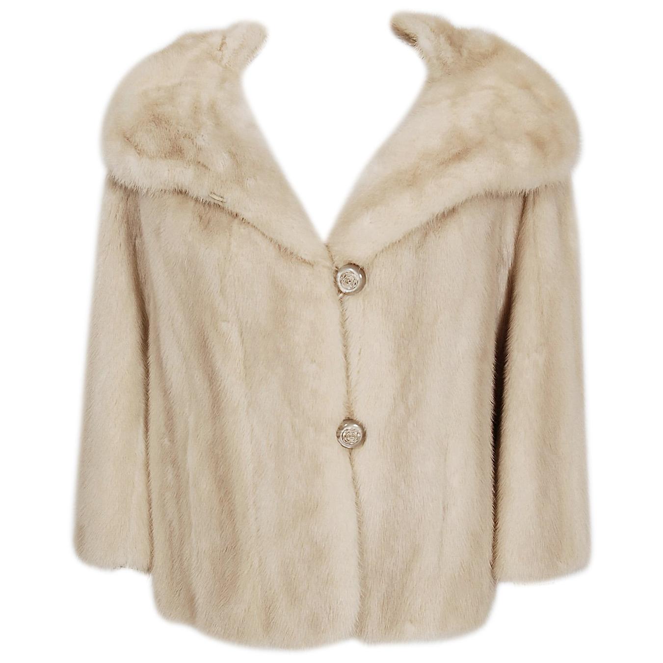 1960's Adrian Thal Couture Creme Mink-Fur Portrait Collar Cropped Bolero Jacket