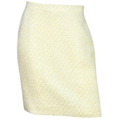 Chanel Yellow/White Tweed Skirt W/ Back CC Buttons Sz 6