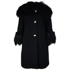 Trilogy Black Wool/Cashmere Coat W/ Lamb Fur Detail Sz 10