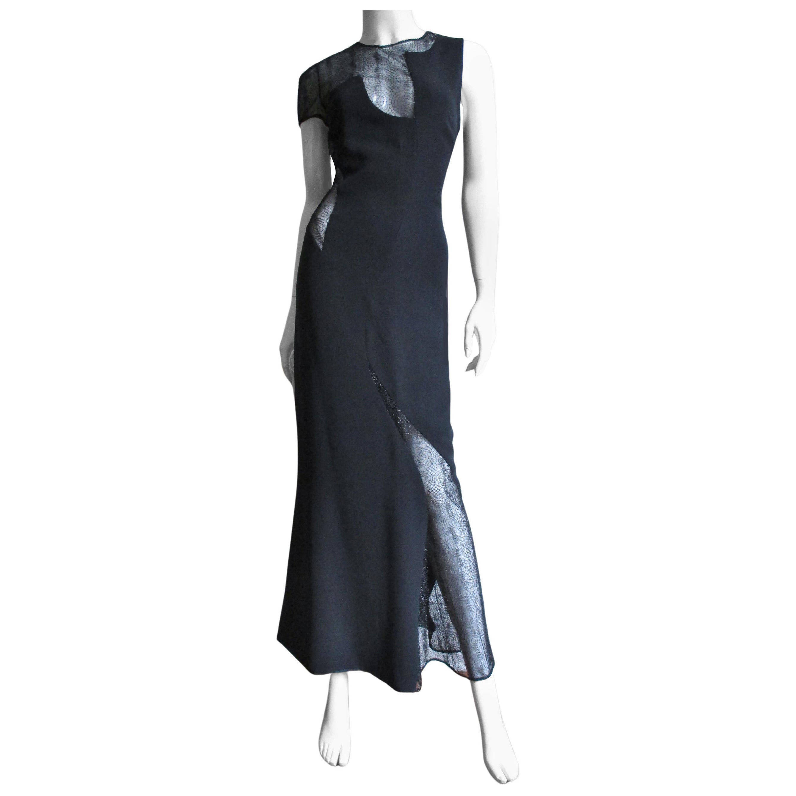 Gianni Versace Couture Asymmetric Gown with Lace Cut outs For Sale