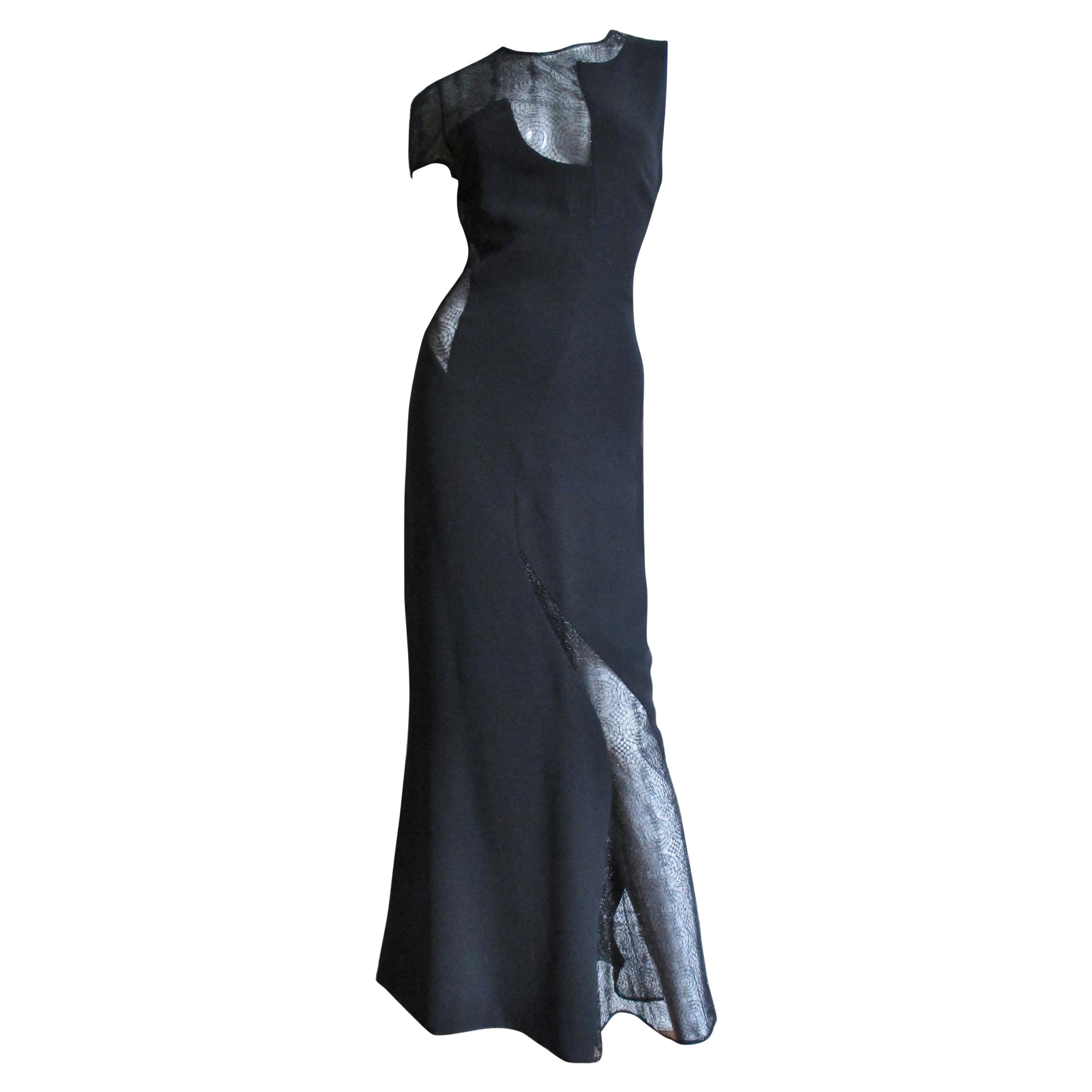 Gianni Versace Couture Asymmetric Gown with Lace Cut outs For Sale