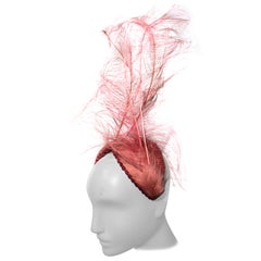 1958 Bes-Ben Over-The-Top Pink Singed Ostrich Feather Headdress W/ Crystals 