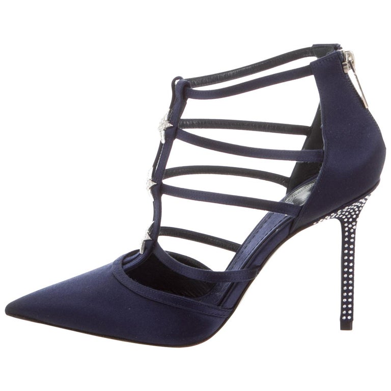 Christian Dior NEW Navy Satin Crystal Star Detail Evening Sandals Heels ...