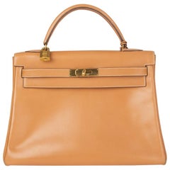 Vintage HERMES Naturel Box leather & Gold KELLY I 32 RETOURNER Bag