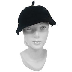 1930s Black Fur Felt Hat With Decorative Ribbon and Pearl Extensions