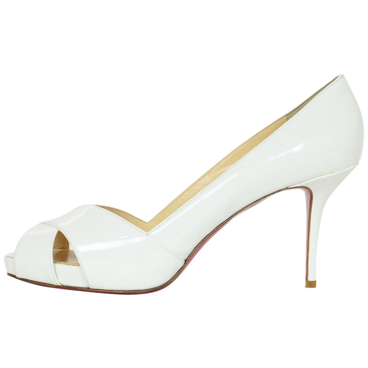 Christian Louboutin White Patent Leather Shelly Peep Toe Pumps Sz 41