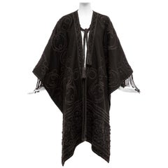 Dries Van Noten Runway Black Wool Embroidered Fringe Cape, Fall 2002