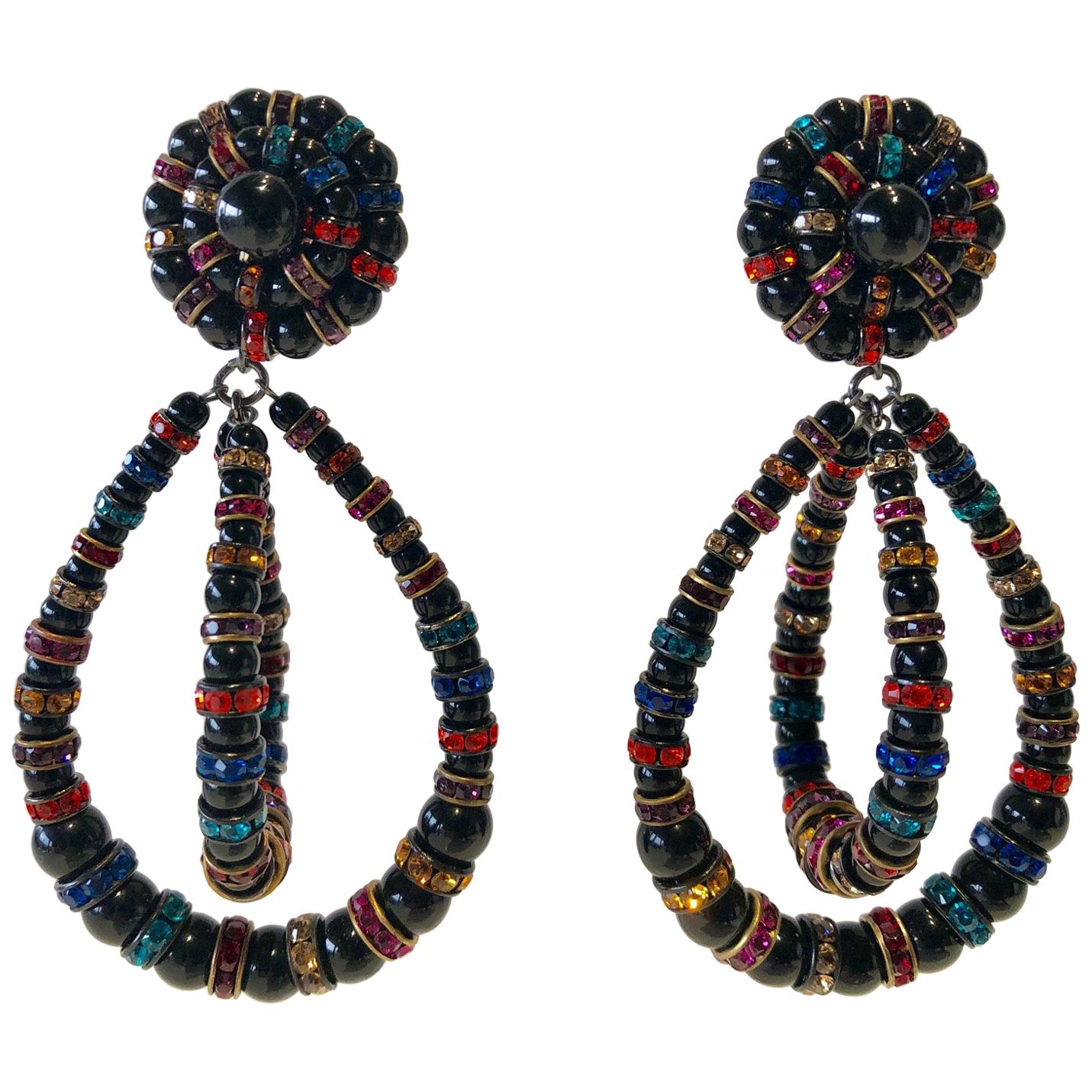 French Designer Architectural Multi-Color Statement Earrings 