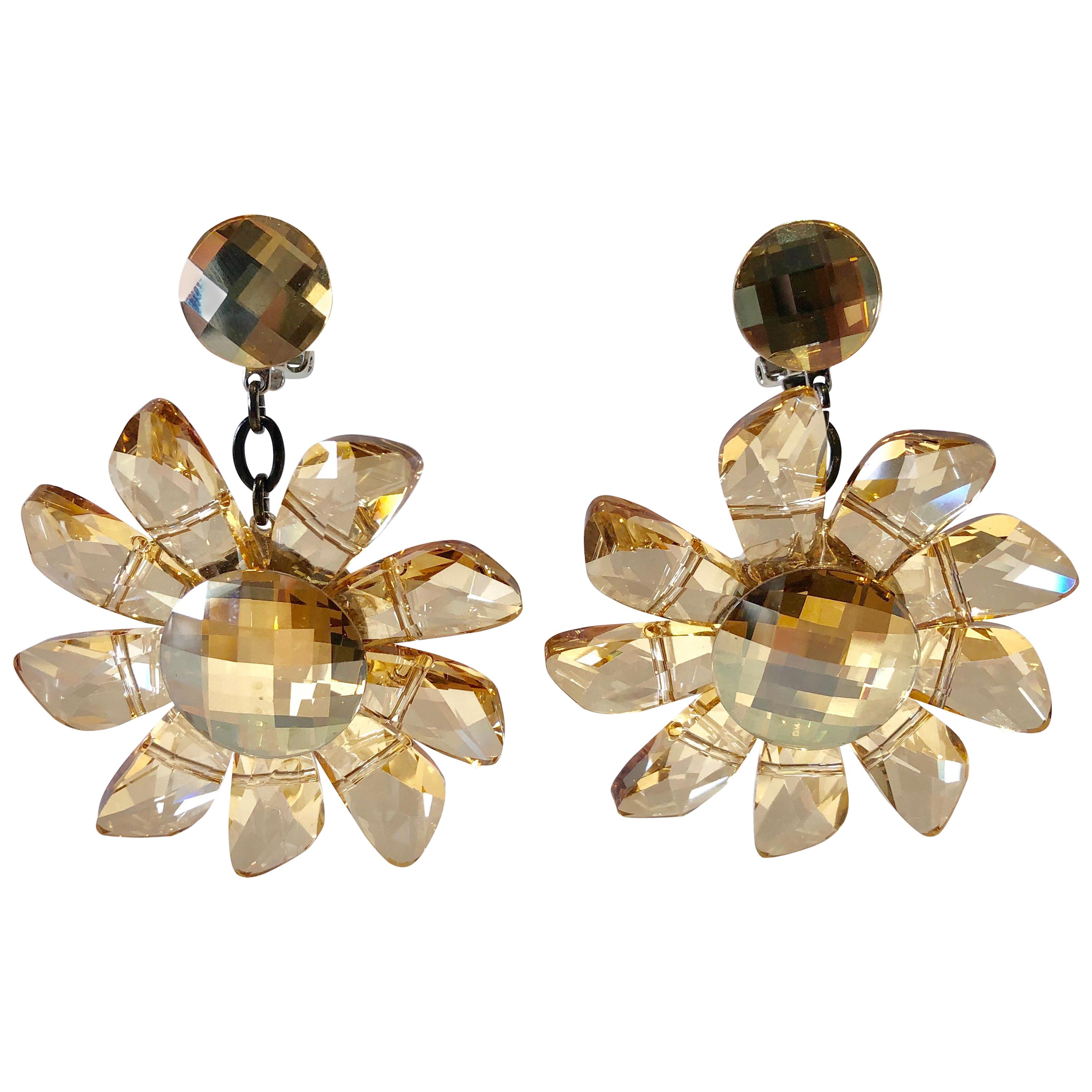 Vintage French Champagne Flower Statement Earrings 
