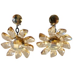 Vintage French Champagne Flower Statement Earrings