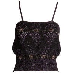 1990s Krizia Vintage Purple Black + Gold Metallic Knit Sweater Tank Top or Shirt