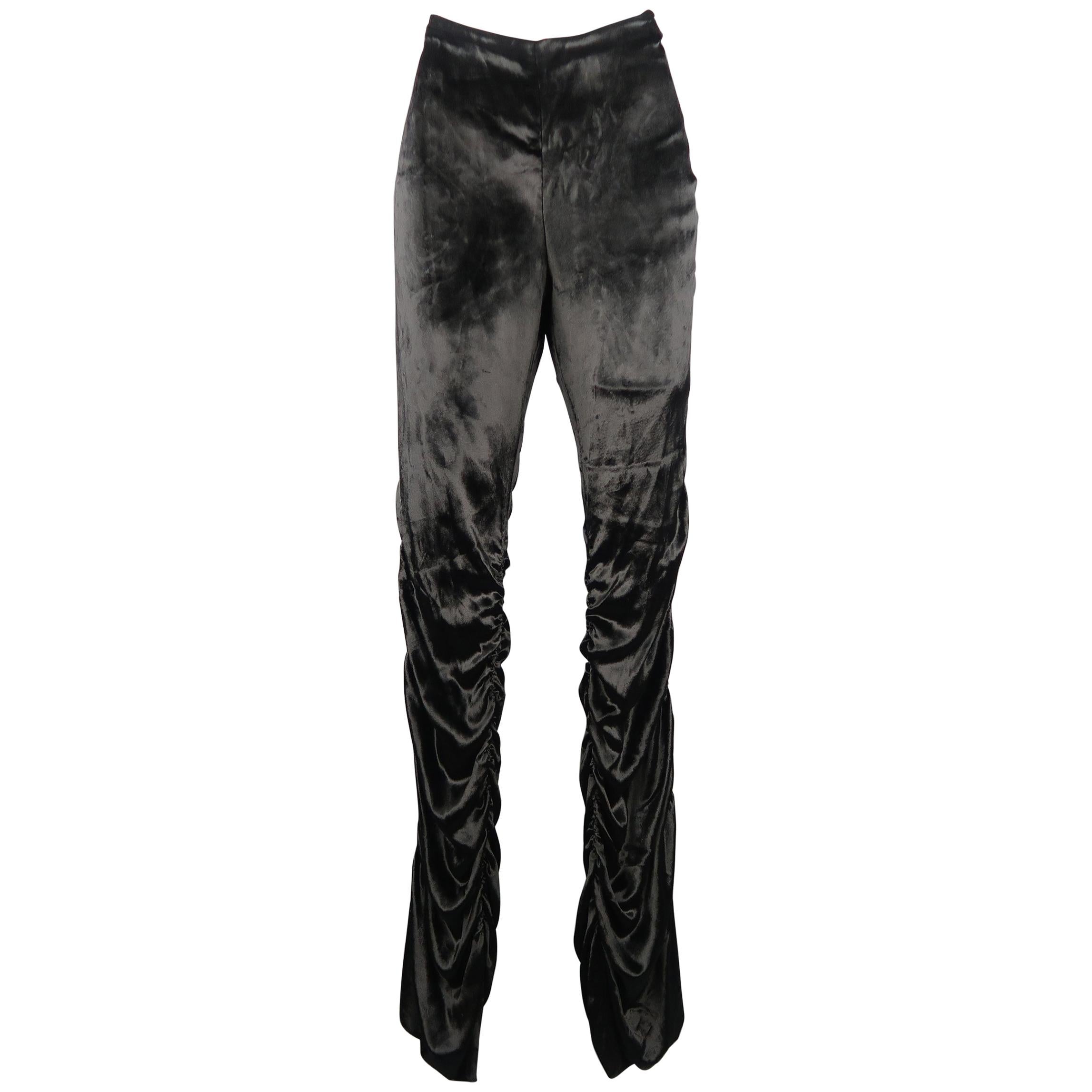 GUCCI Size 6 / 42 IT Black Silk Velvet Gathered Leg Leather Trim Dress Pants