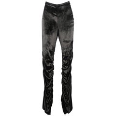 GUCCI Size 6 / 42 IT Black Silk Velvet Gathered Leg Leather Trim Dress Pants