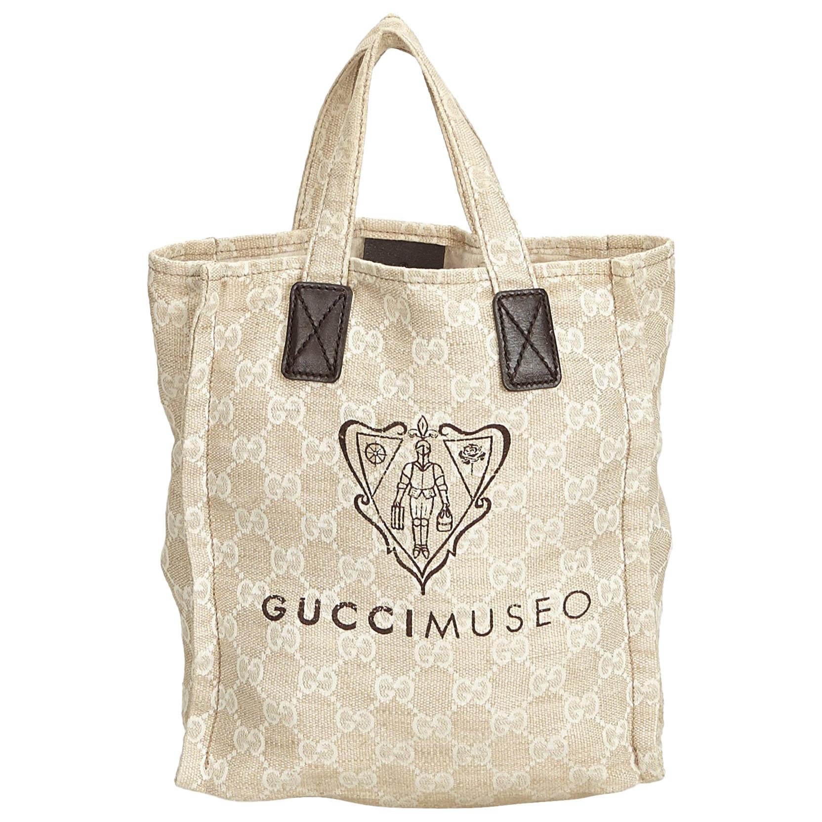 Gucci White x Ivory x Brown x Dark Brown GG Museo Tote Bag For Sale