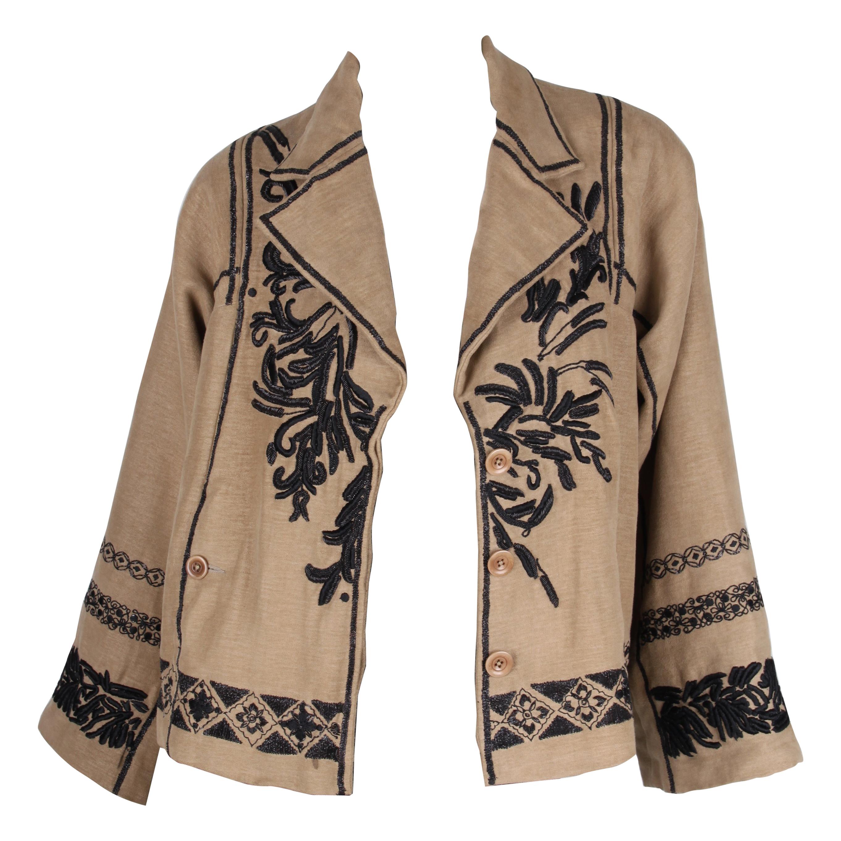   Dries van Noten Embroidered Jacket - taupe/black   Dries van Noten Embroidered For Sale