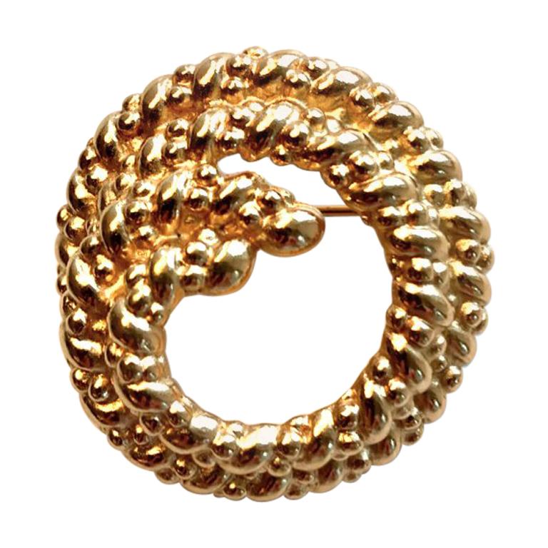 Christian Dior Signed Gold Toned Coiled Rope Textured Brooch, circa