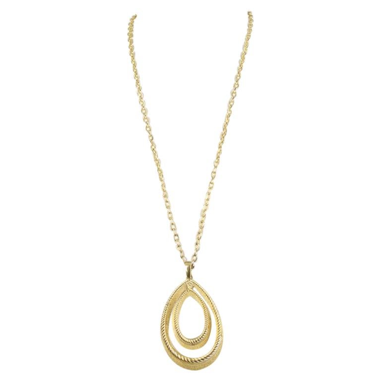 Crown TRIFARI Gold-Plated Large Double Pendant Teardrop Necklace, 1960s/1970s