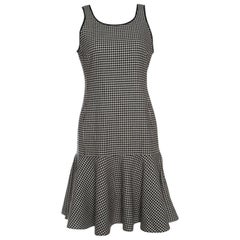 Ralph Lauren Monochrome Houndstooth Pattern Wool Leather Trim Lexi Dress S