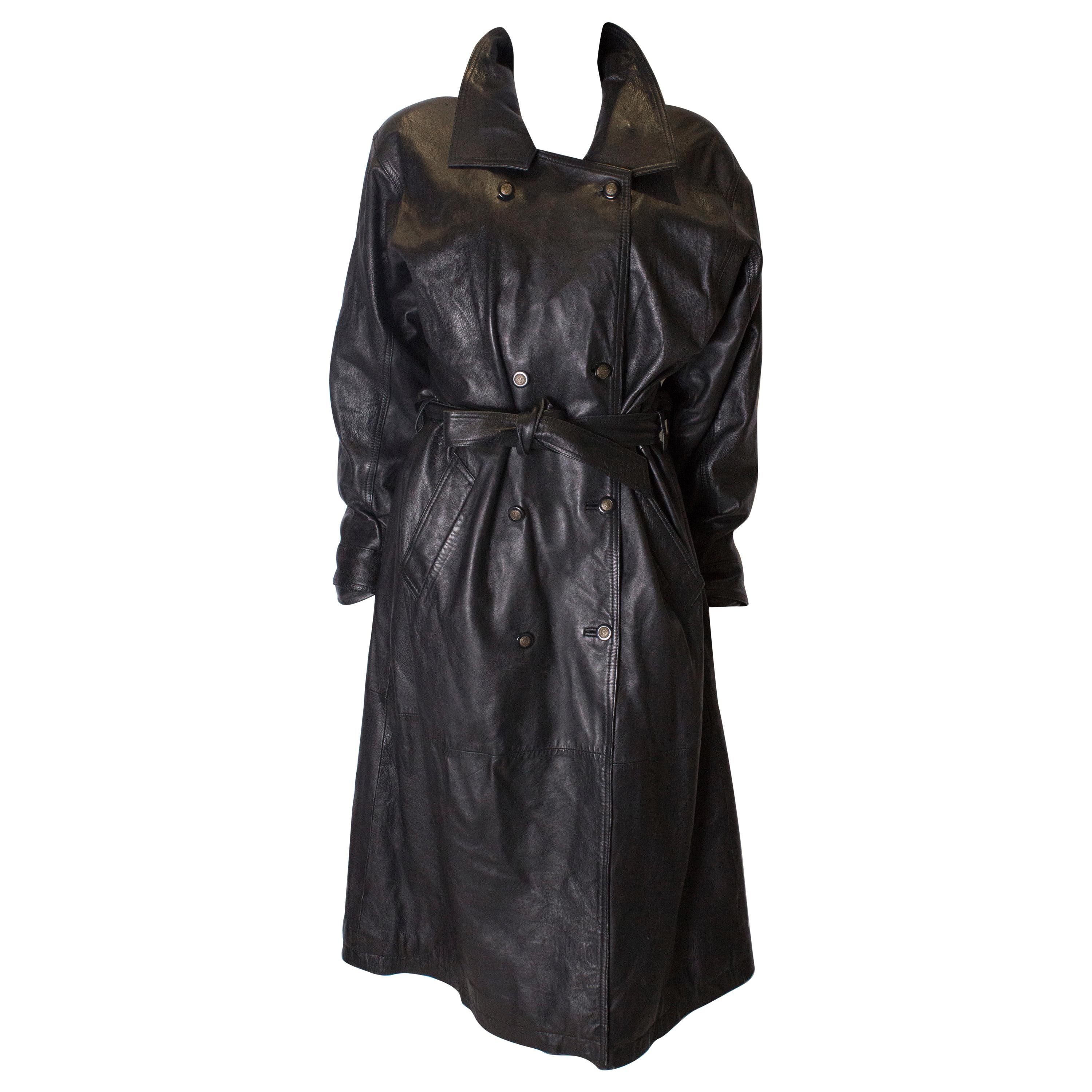 Vintage Soft Leather Black Trench Coat