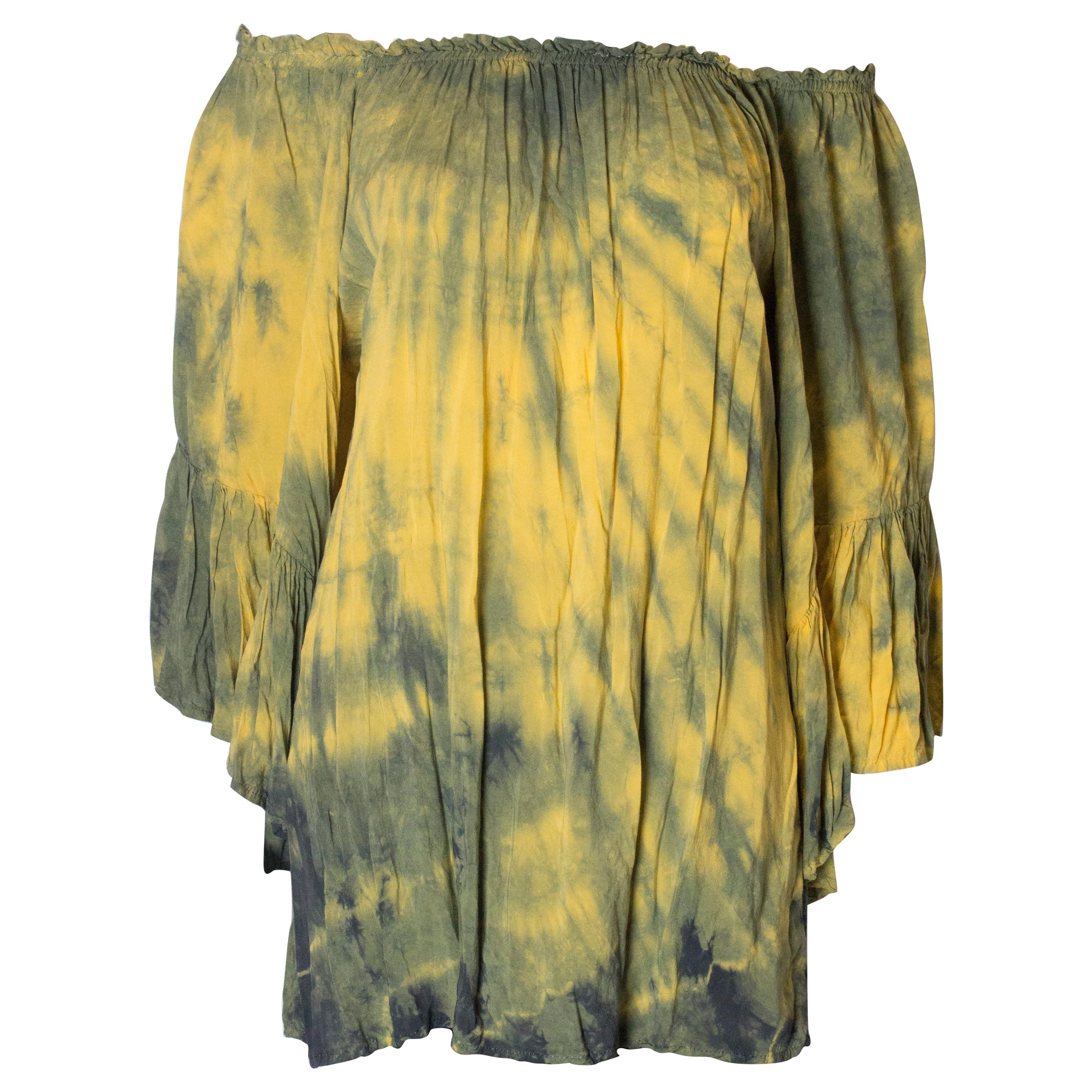 Vintage Boho Tie dye yellow and green top