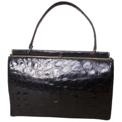 GUCCI Vintage Glossy Black Crocodile Bag For Sale at 1stDibs