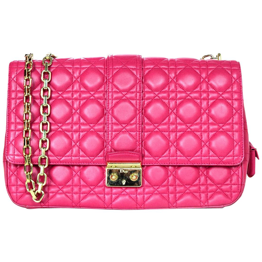 Christian Dior Pink Lambskin Leather Cannage Quilted Large Miss Dior ...