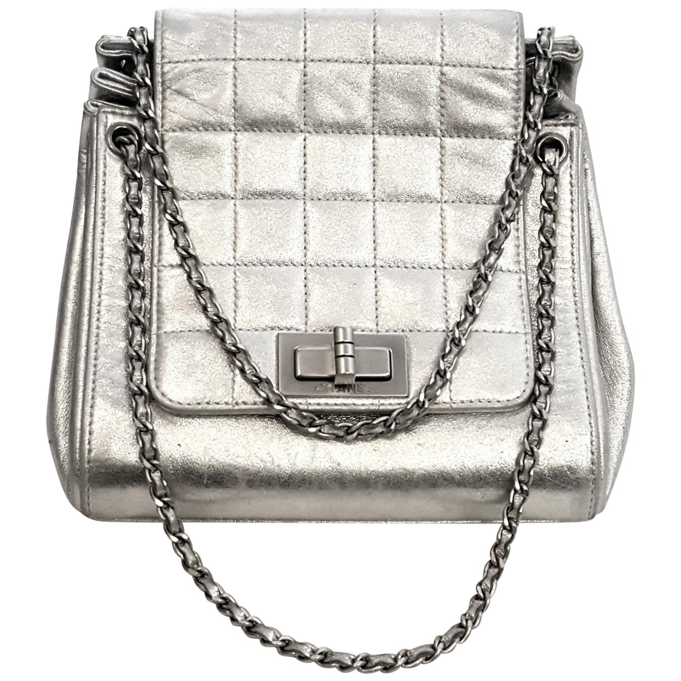 Chanel Mademoiselle Silver Metallic Square Quilt Chain Link Strap Mini Bag For Sale
