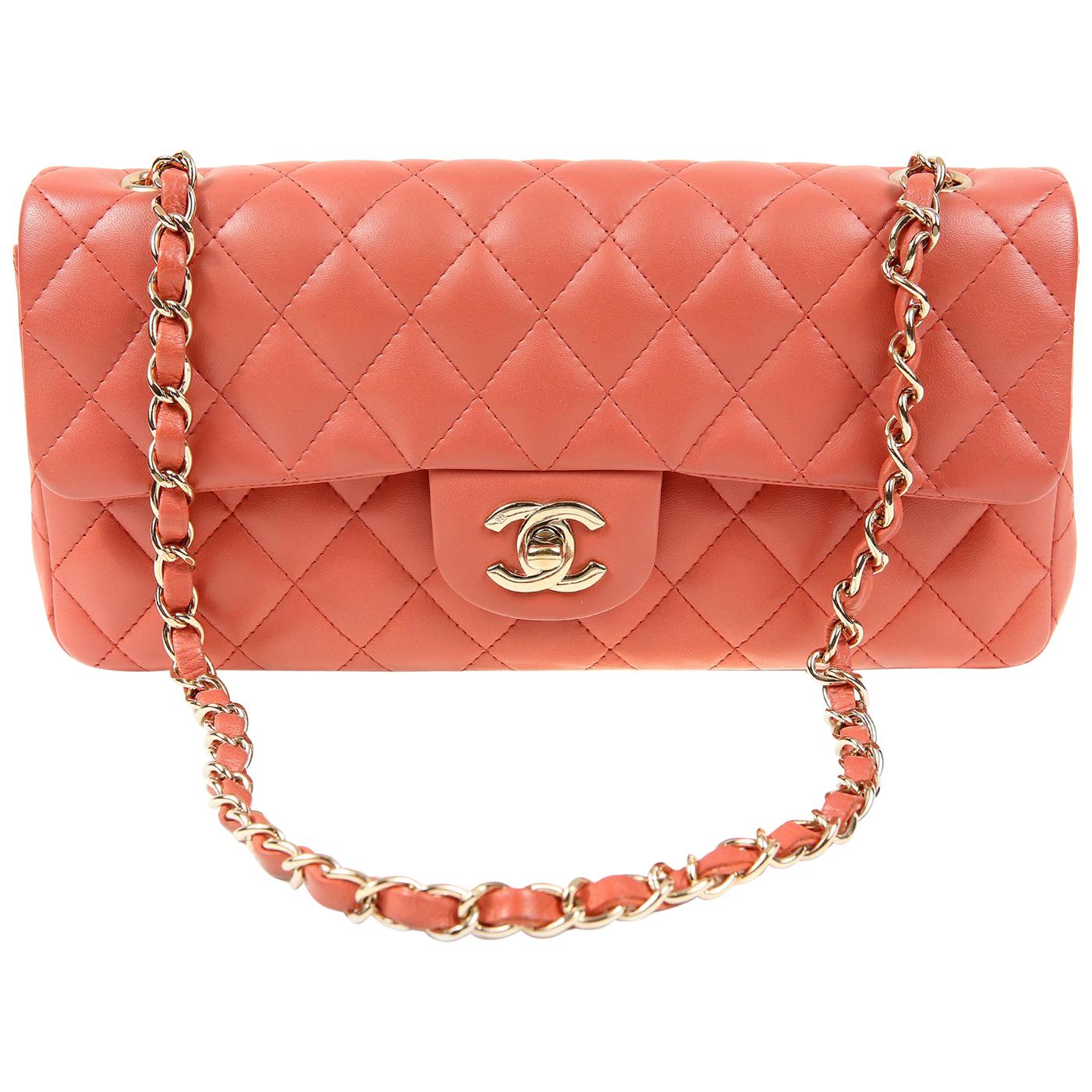 Chanel Salmon Lambskin East West Flap Bag at 1stDibs