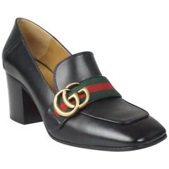 Gucci Black Leather Square Toe Chunky Heel - 36