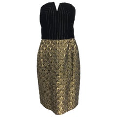 Jacqueline de Ribes gold metallic and black velvet strapless cocktail dress 