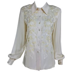 Valentino cream silk satin embroidered blouse 